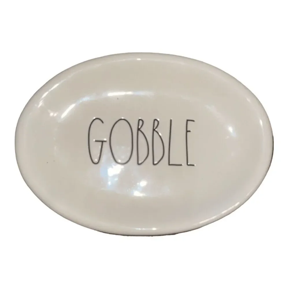 Rae  Dunn Farmhouse Oval Gobble Ceramic Platter, 8 x 6 inches